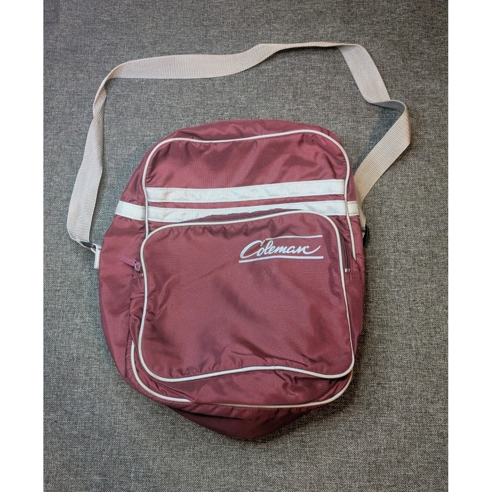 Vintage Coleman Soft Shell Lunch Box Cooler Red Maroon & Gray W / Strap, Zipper